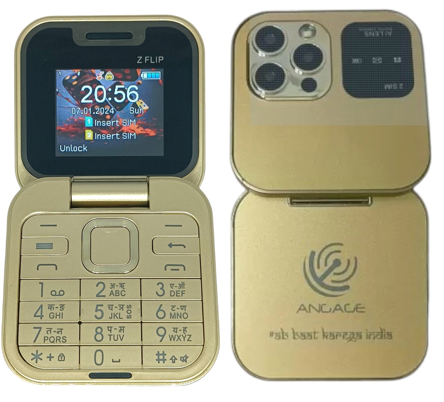 Angage Z Flip Dual Sim Mini Mobile With 1000 mAh Battery Camera & FM