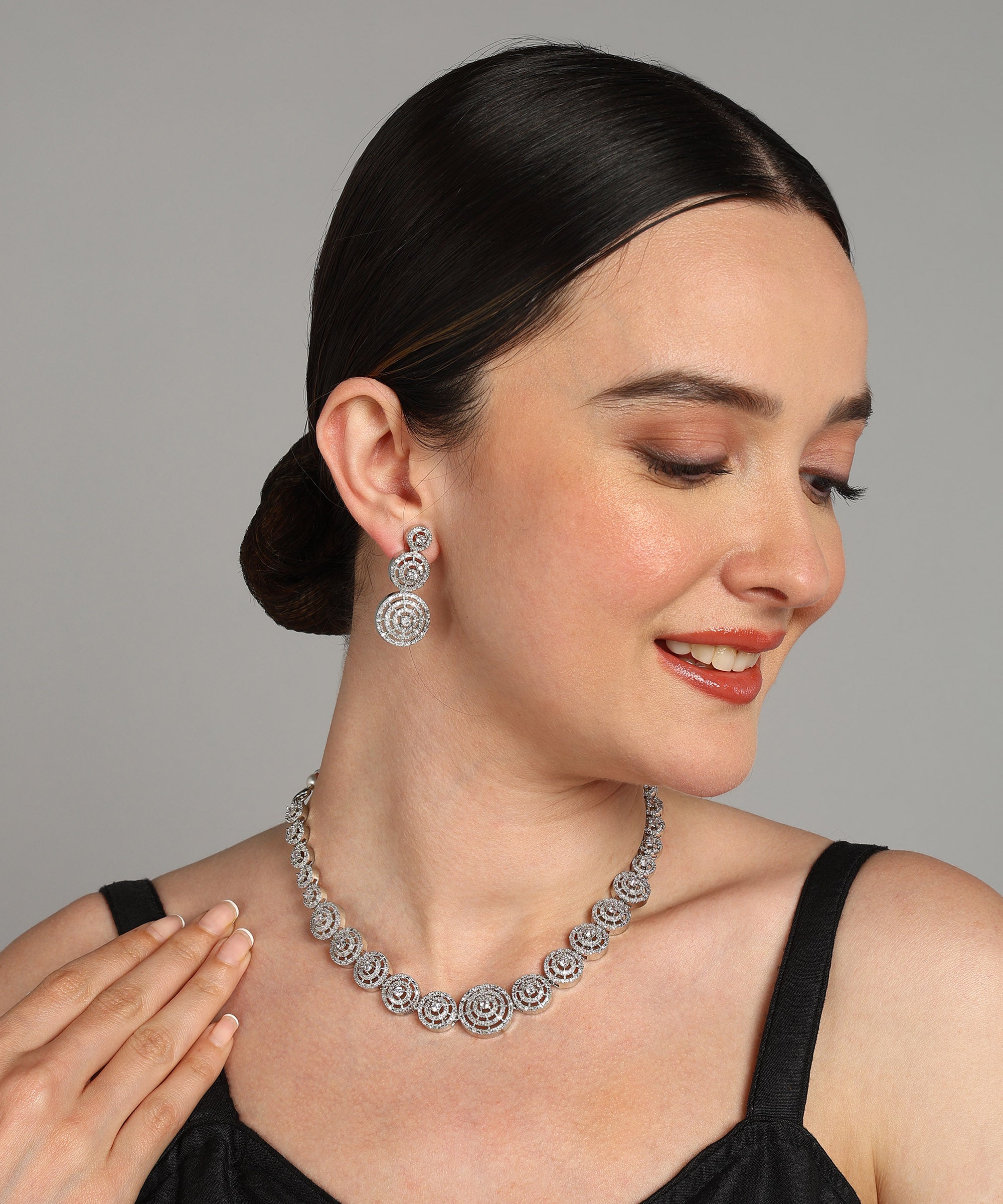 LaaLi NK13 Rhodium Plated American Diamond Necklace Set for Women | Premium Jewellery for Wedding & Party