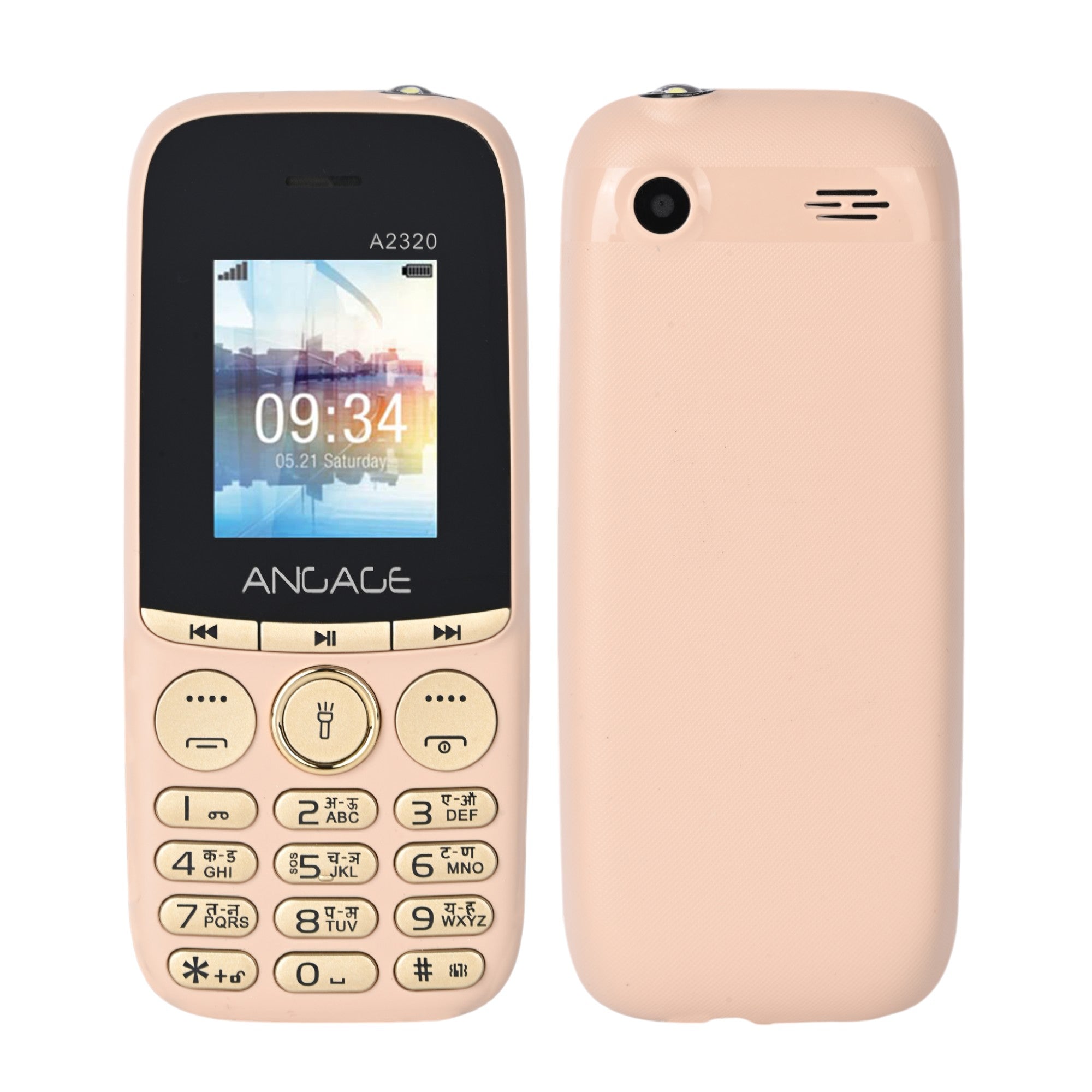 Angage 2320 Dual Sim Mobile With 1.8 inch Display 1000 mAh Battery Auto Call Recording Multi Indian Language Torch & FM-Gold