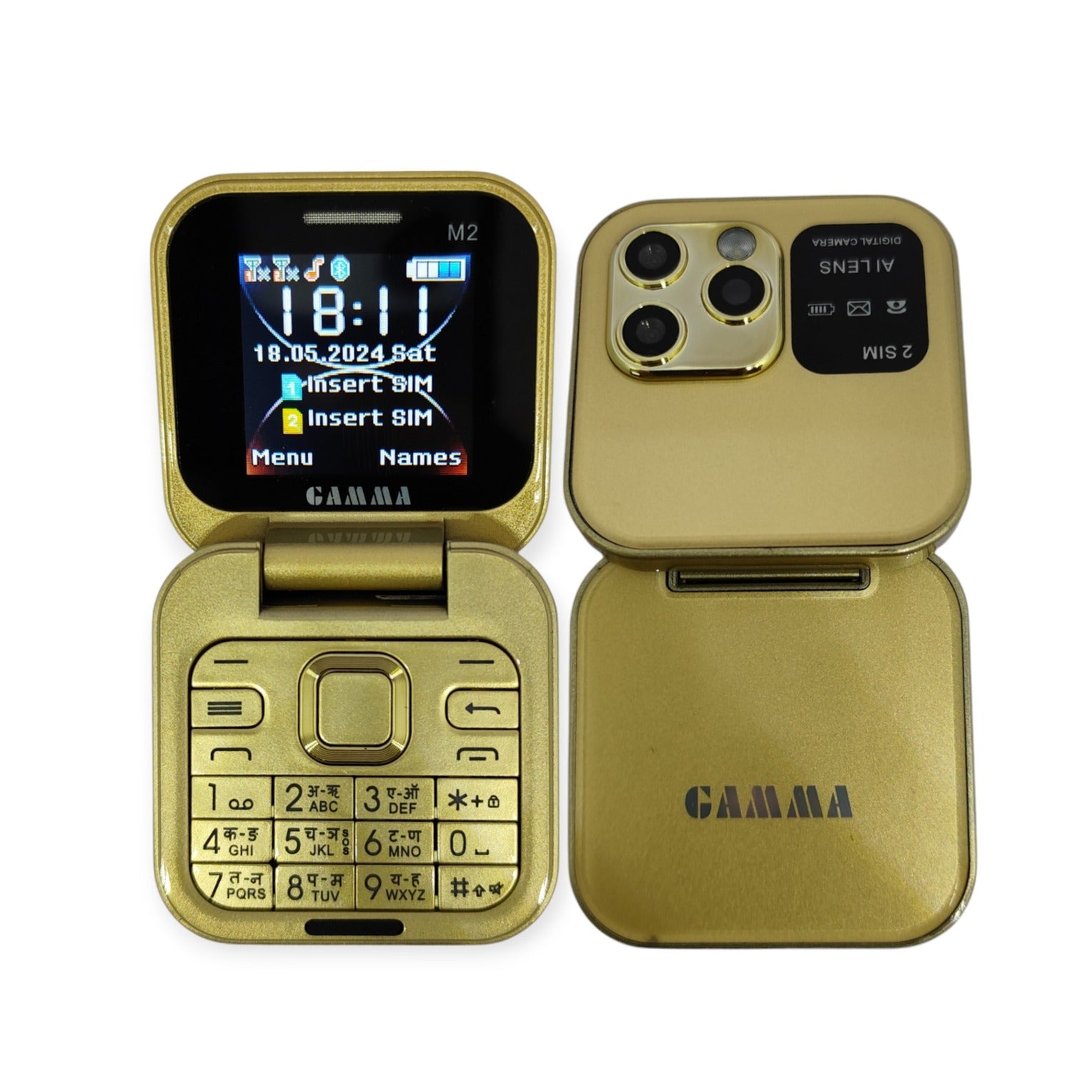 Gamma Flip Micro M2 Dual Sim Mobile With Digital Camera And 1000 mAh Battery-Gold