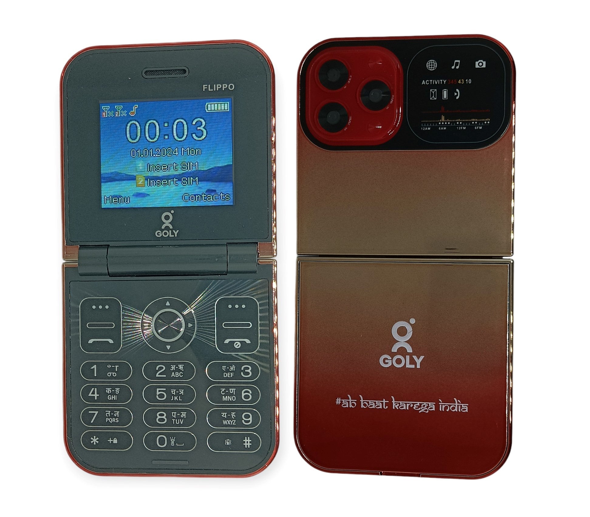 Goly Flippo Dual Sim Flip Mobile With 2.2 Inch Big Screen 1100mAh Battery & LED Light- Red