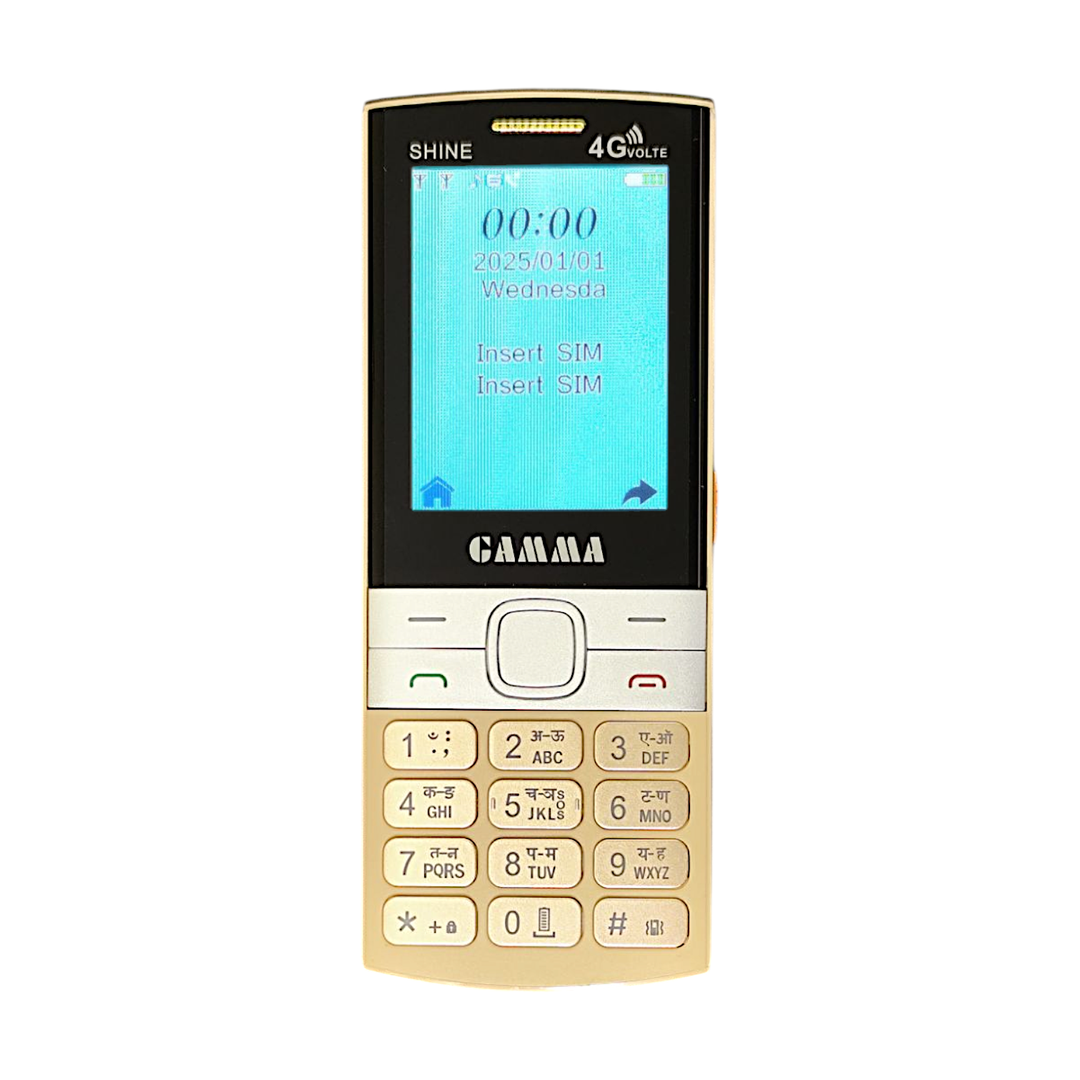 Gamma Shine 4G VoLTE Dual Sim Mobile With Camera Torch Expandable Memory Youtube Whatsapp & Facebook- Gold