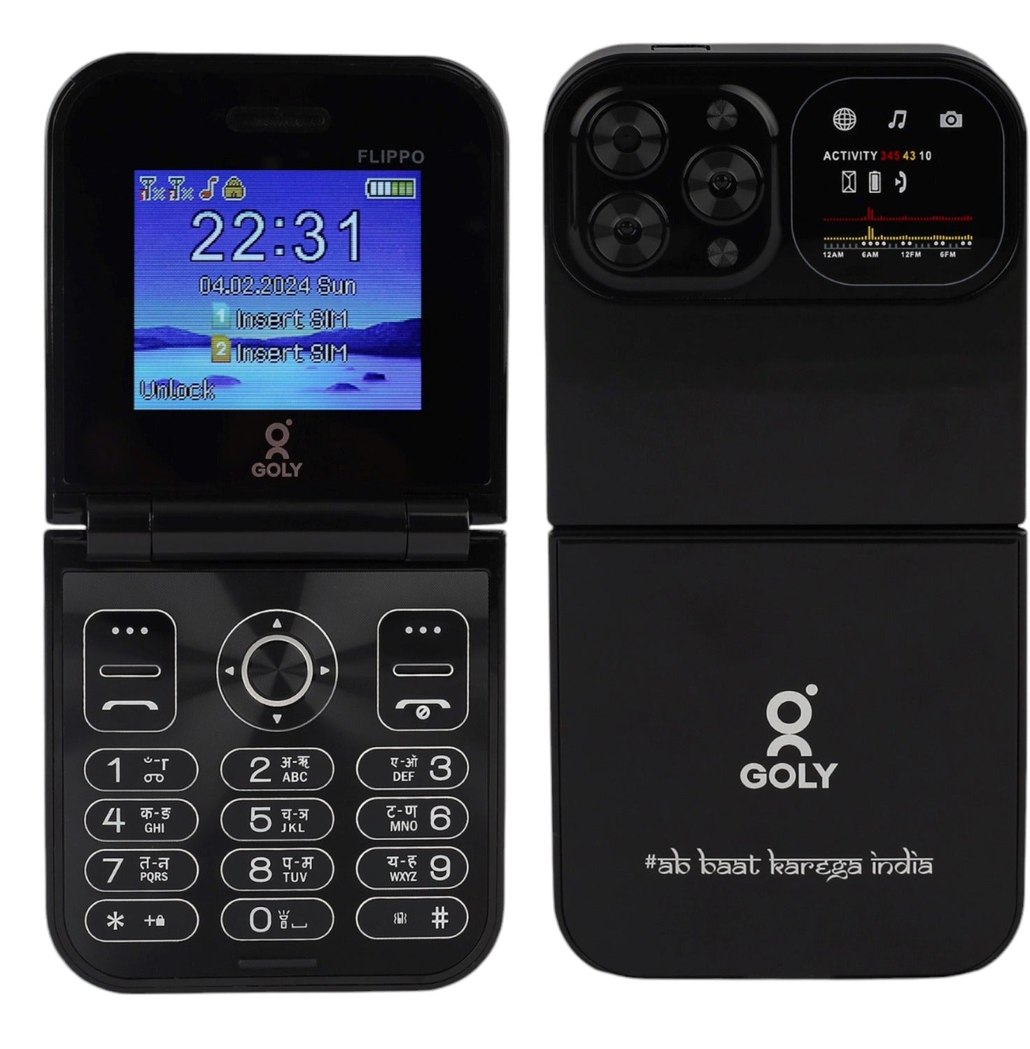 Goly Flippo Dual Sim Flip Mobile With 2.2 Inch Big Screen & 1100mAh Battery-Black