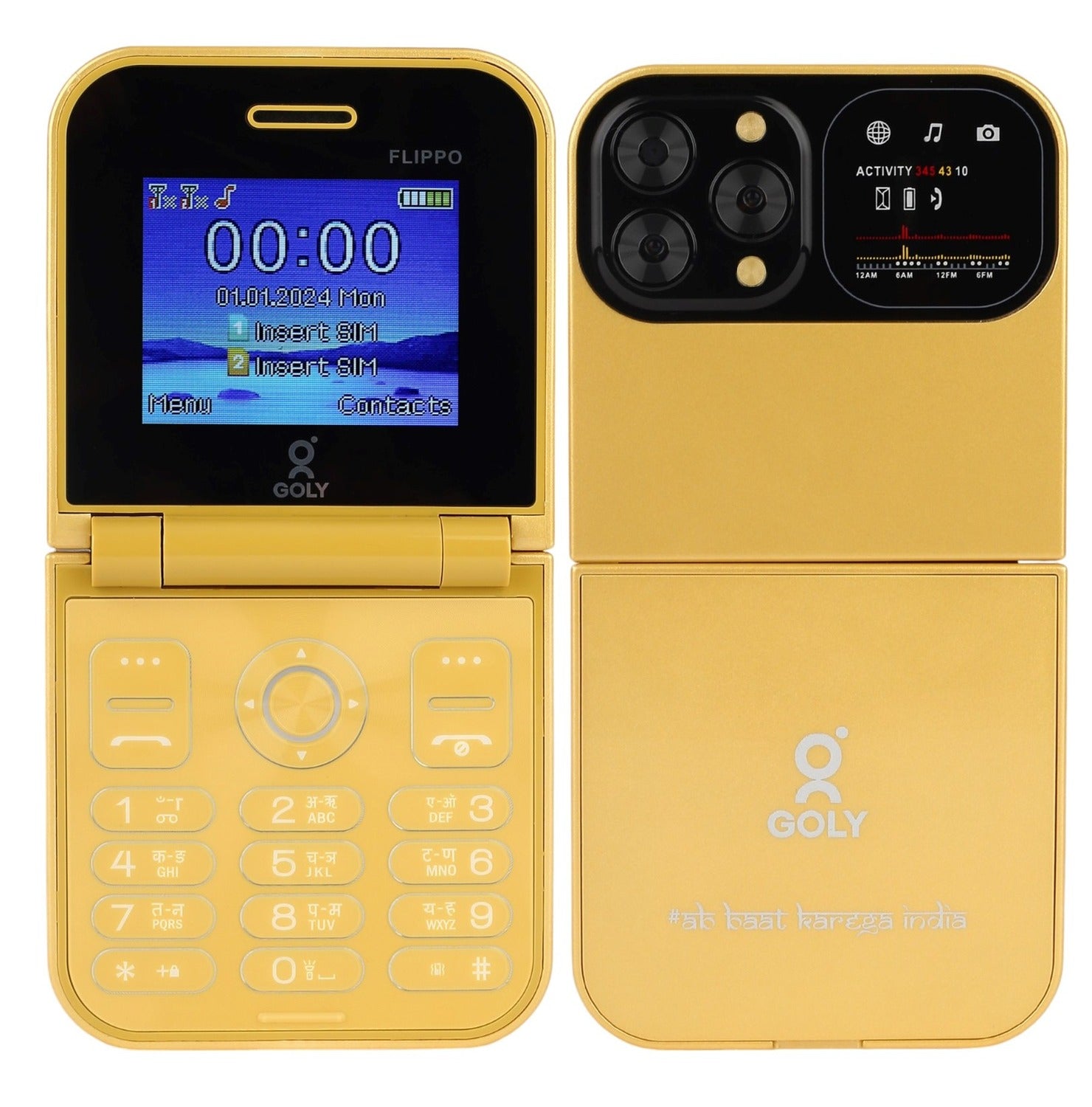 Goly Flippo Dual Sim Flip Mobile With 2.2 Inch Big Screen & 1100mAh Battery- Gold