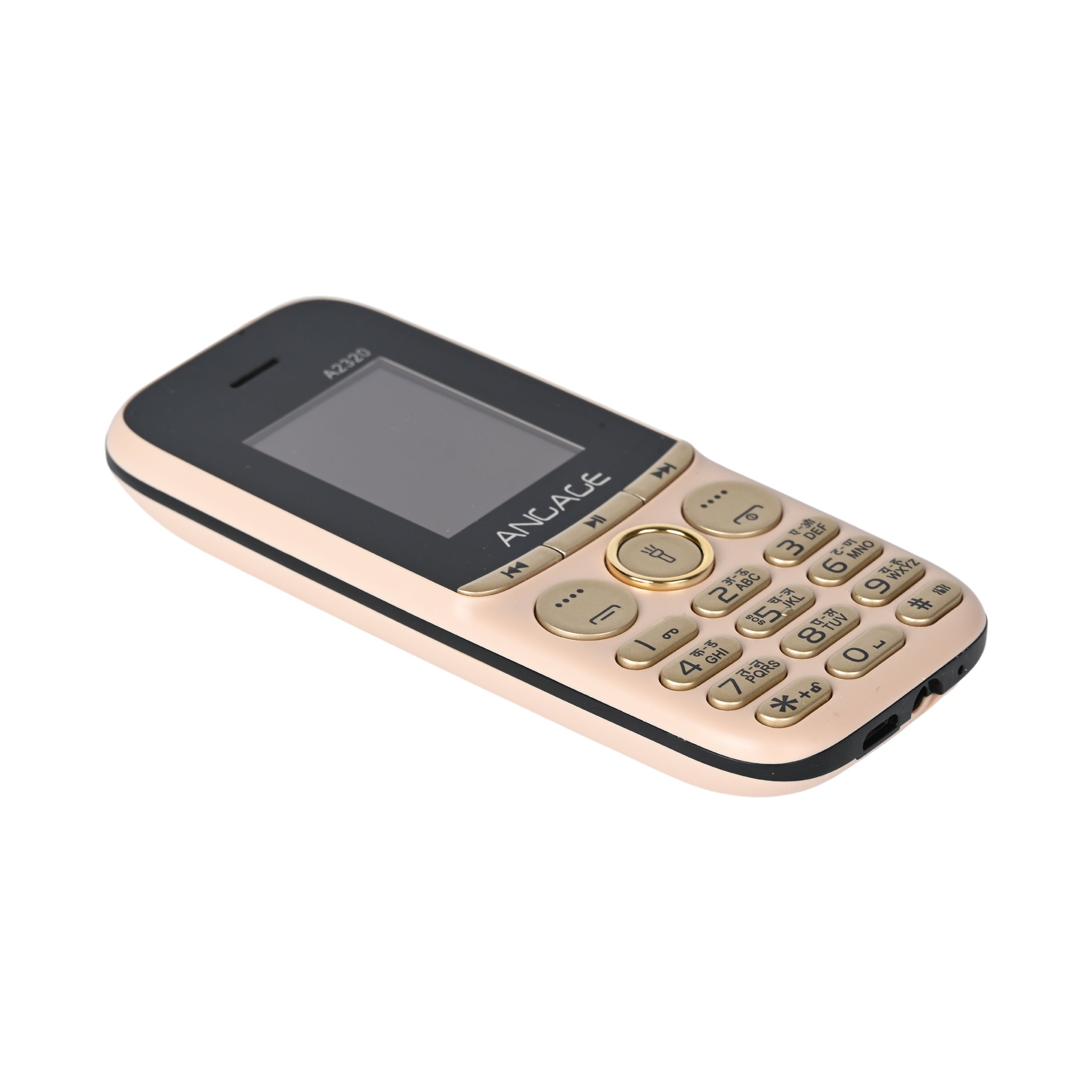 Angage 2320 Dual Sim Mobile With 1.8 inch Display 1000 mAh Battery Auto Call Recording Multi Indian Language Torch & FM-Gold