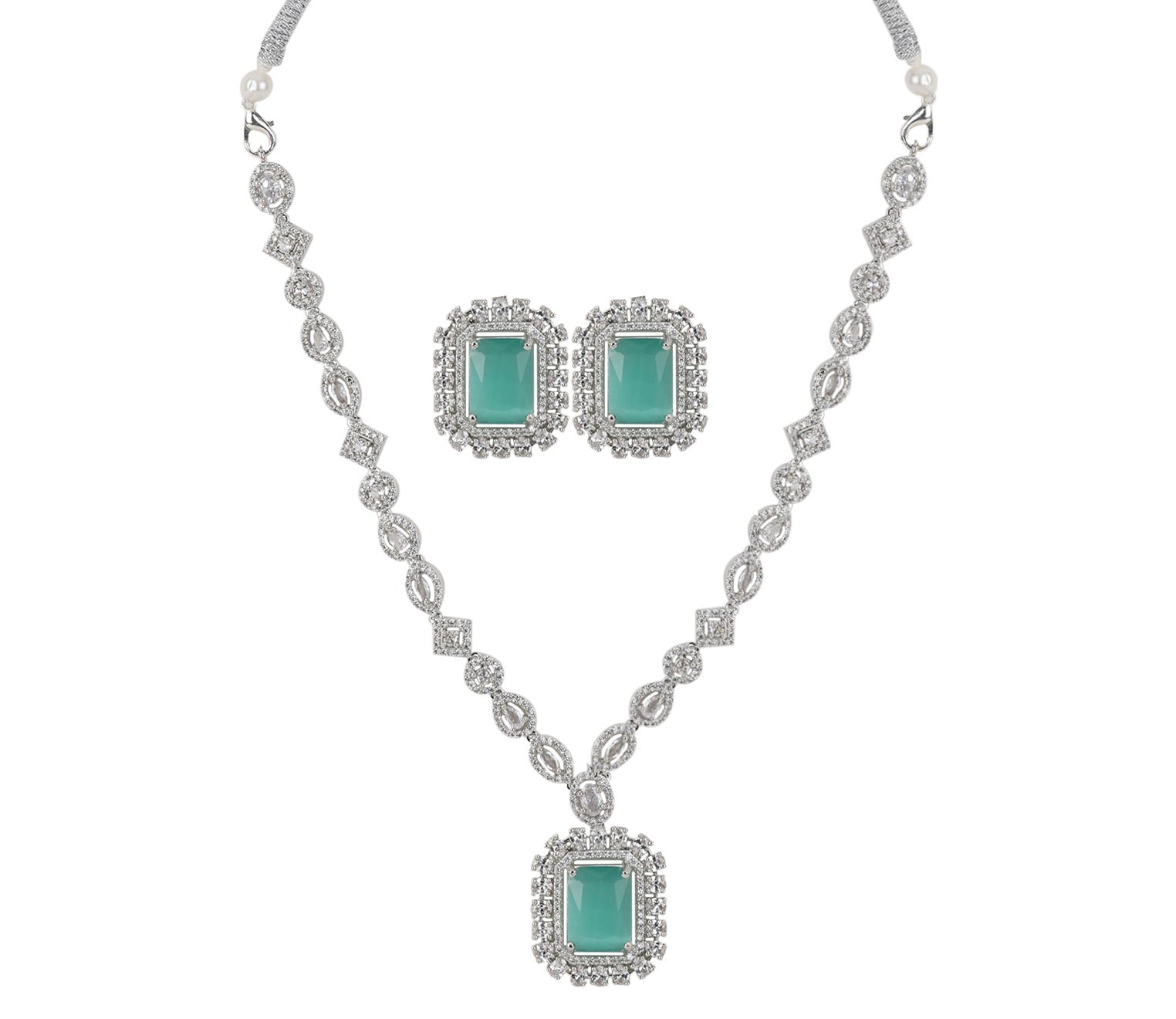 LaaLi NK9 Rhodium Plated American Diamond Necklace Set for Women | Premium  Jewellery for Wedding & Party