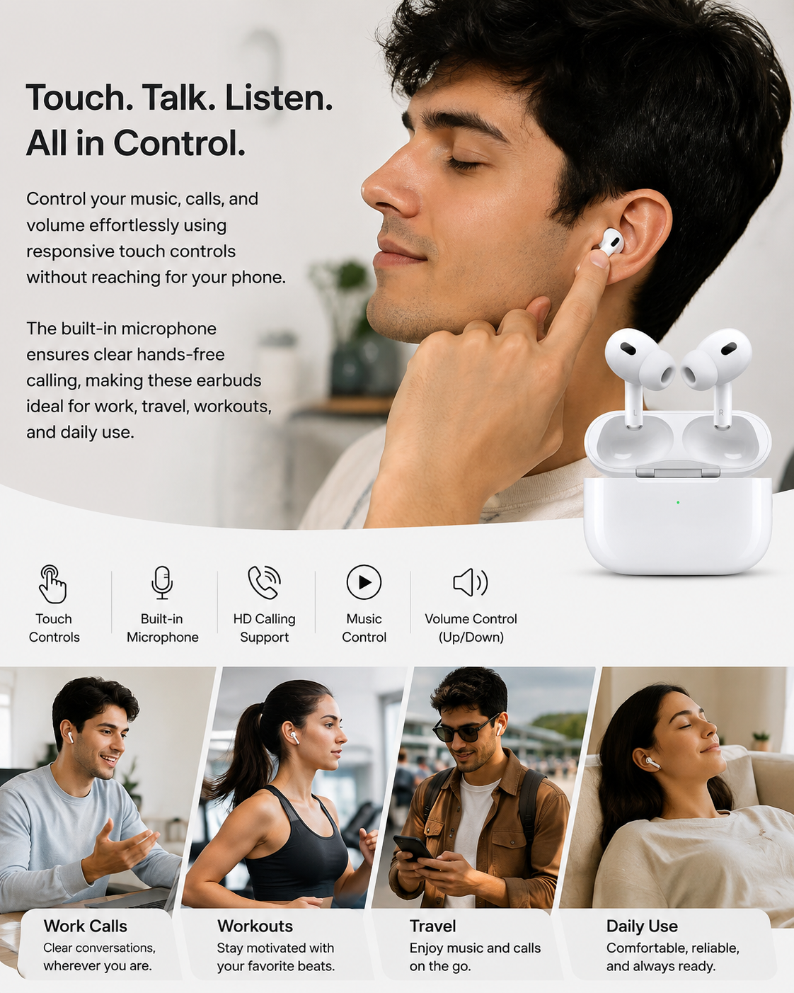 Wireless Airpodes 2nd Generation  With USB Type C Charger & Long Battery Backup- Superior Quality