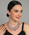 LaaLi NK14 Rhodium Plated American Diamond Necklace Set for Women | Bridal & Party Wear Jewellery with Red Stone Accents