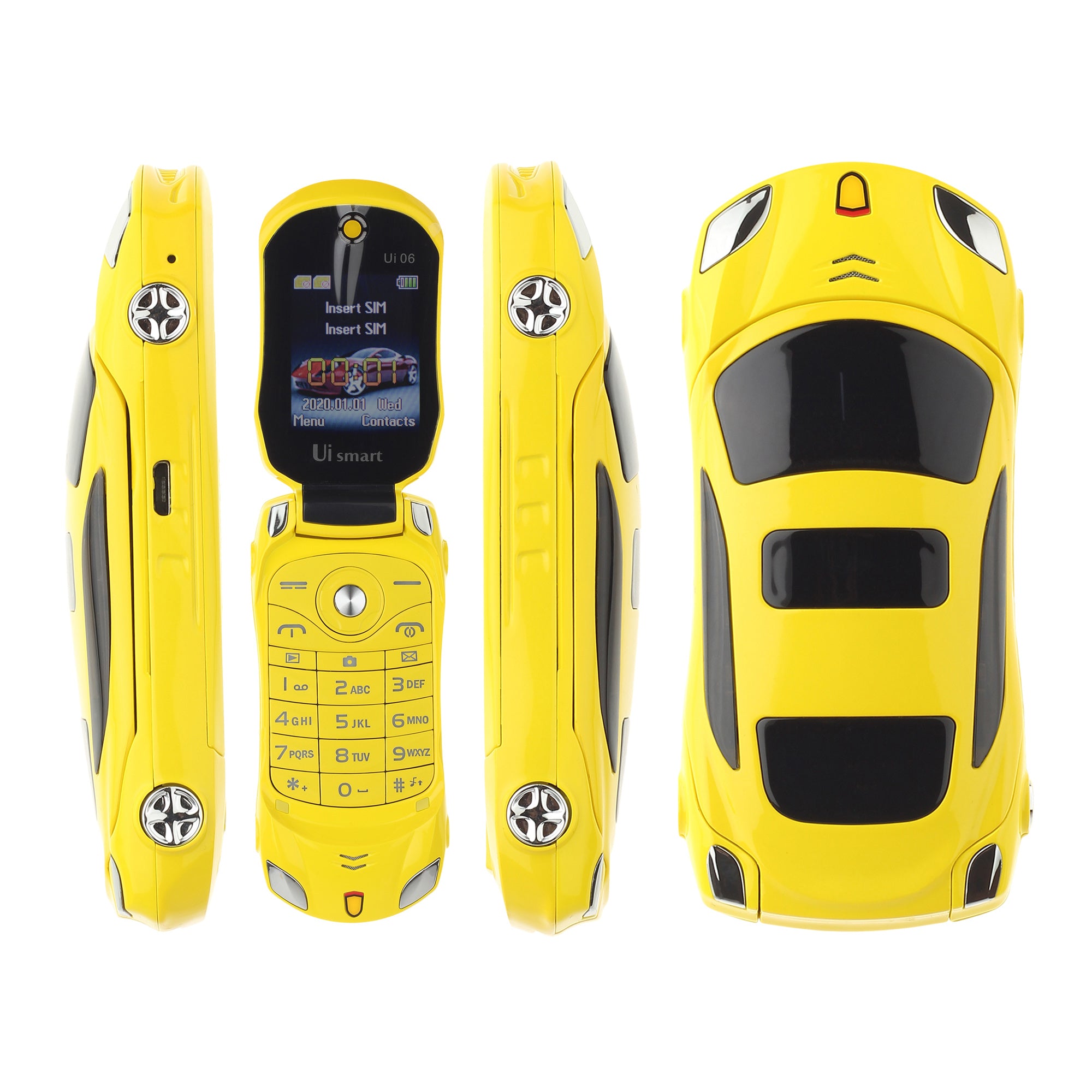Ferrari Car Model Flip Feature Phone- Yellow
