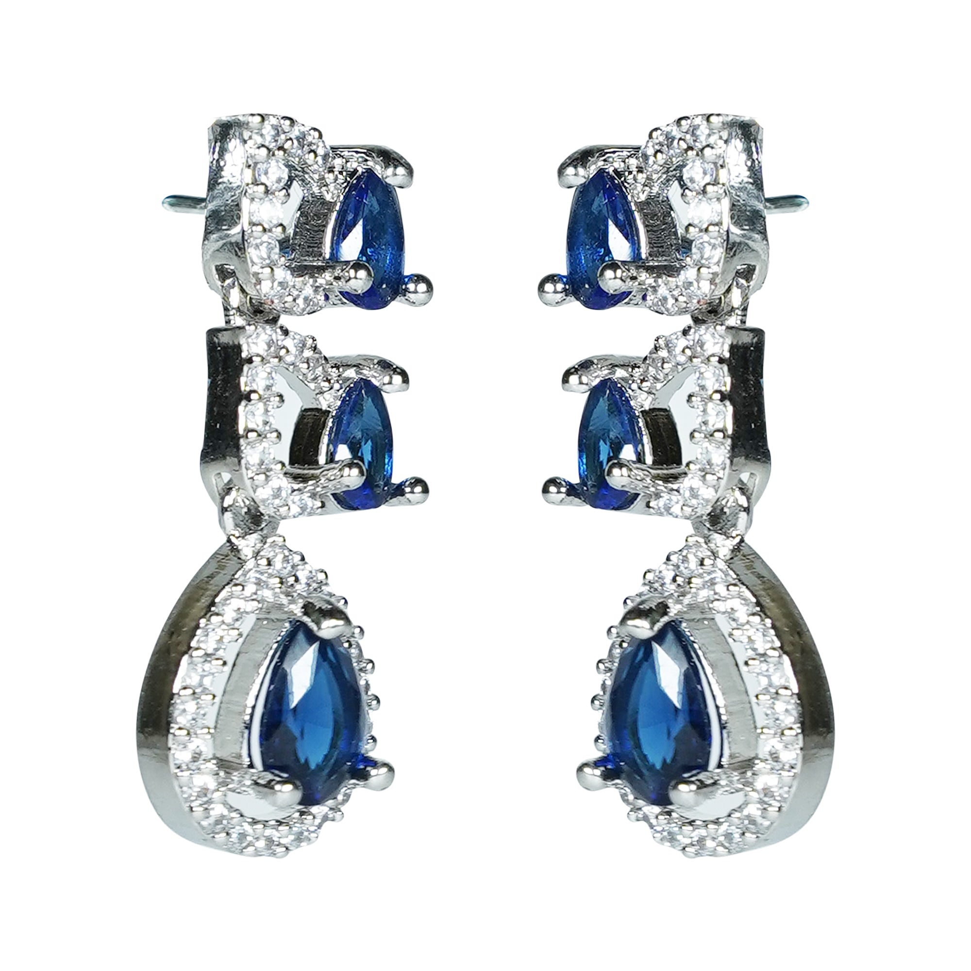 LaaLi NK28 Blue American Diamond Necklace Set | Sapphire Look Rhodium Plated Bridal Jewellery | Elegant Party Wear Earring with Earrings