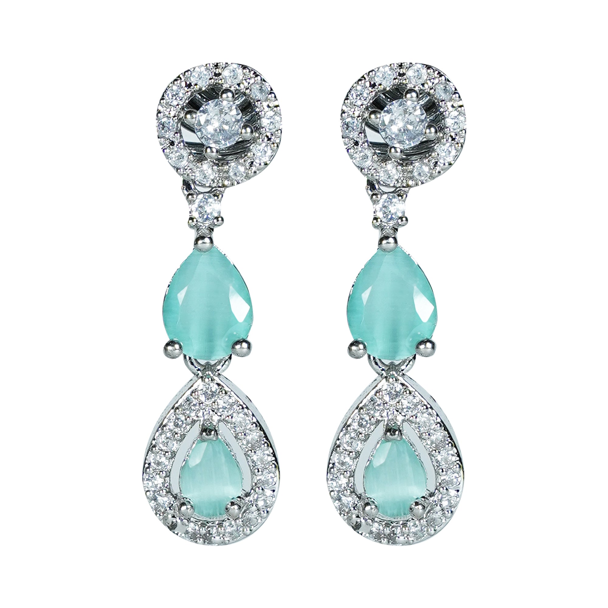 LaaLi NK17 Aqua Green American Diamond Necklace Set for Women | Rhodium Plated Elegant Jewellery for Party, Bridal & Festive Wear