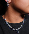 LaaLi NK28 Blue American Diamond Necklace Set | Sapphire Look Rhodium Plated Bridal Jewellery | Elegant Party Wear Earring with Earrings