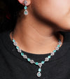 LaaLi NK17 Aqua Green American Diamond Necklace Set for Women | Rhodium Plated Elegant Jewellery for Party, Bridal & Festive Wear