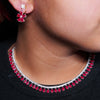 LaaLi NK20 Rhodium Plated Red Stone American Diamond Necklace Set | Elegant Floral Earrings & Party Wear Jewellery for Women