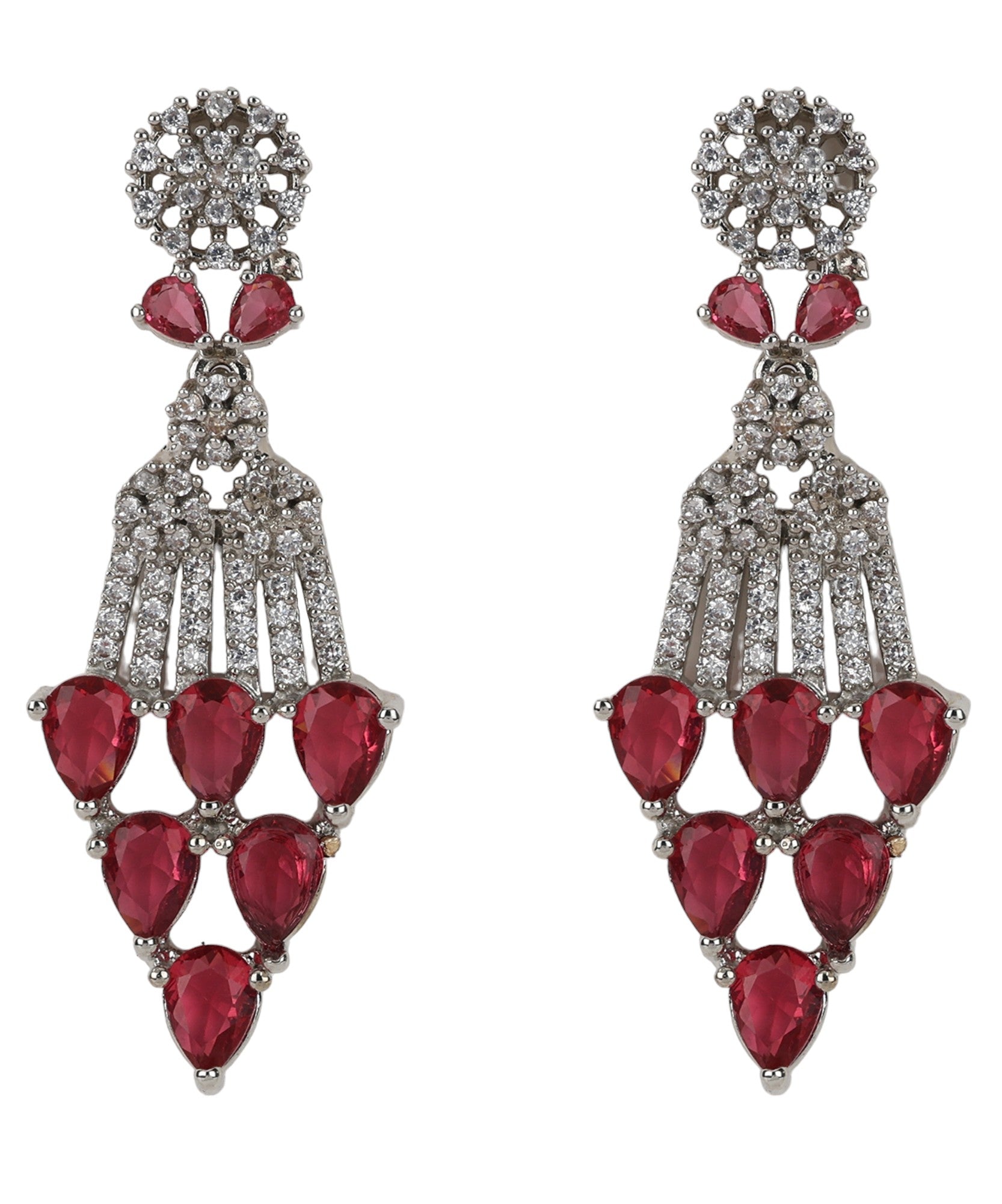 LaaLi NK1 Royal Red American Diamond Choker Necklace Set for Women - Diamond Finish Bridal Jewelry