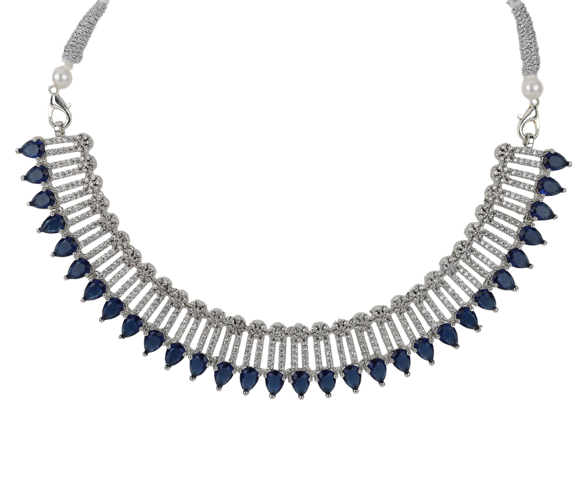 LaaLi NK2 Royal Blue American Diamond Choker Necklace Set for Women - Diamond Finish Bridal Jewelry