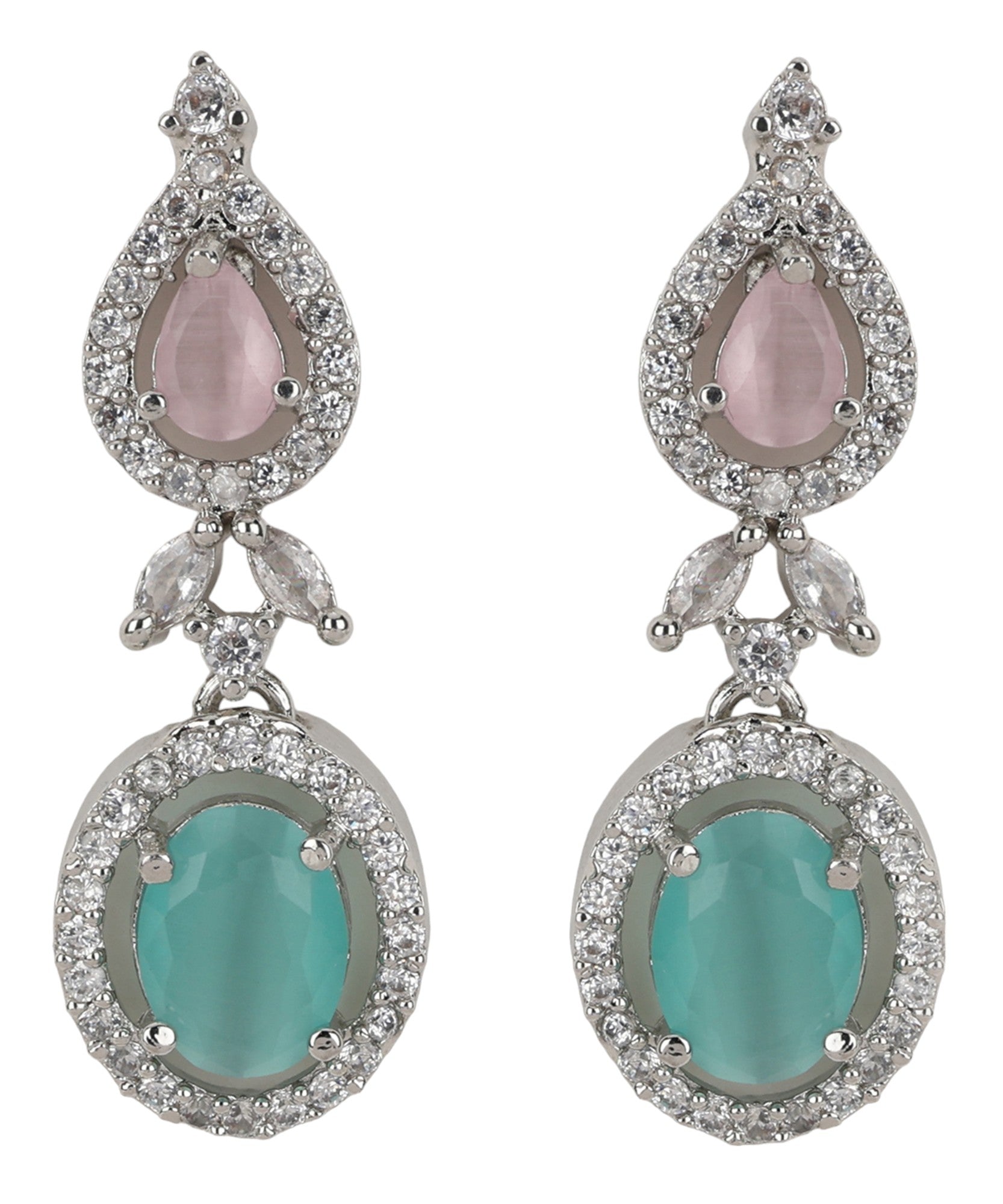 LaaLi NK4 Elegant Mint Green & White American Diamond Necklace Set – Silver-Plated Designer Bridal & Occasion Wear Jewelry