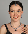 LaaLi NK5 Royal Blue & White American Daimond Necklace Set with Maang Tikka – Silver Plated  Jewelry for Women
