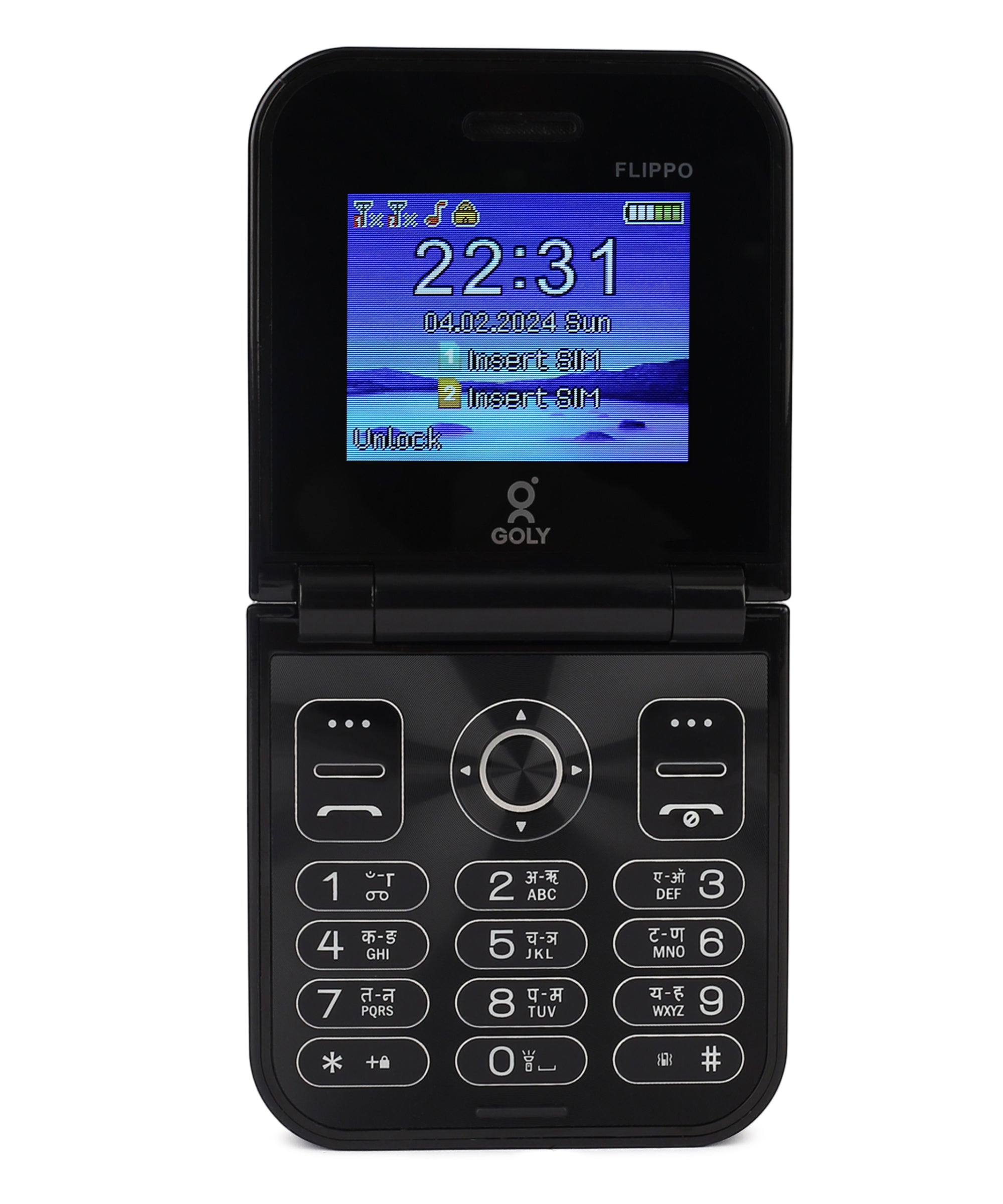 Goly Flippo Dual Sim Flip Mobile With 2.2 Inch Big Screen & 1100mAh Battery-Black