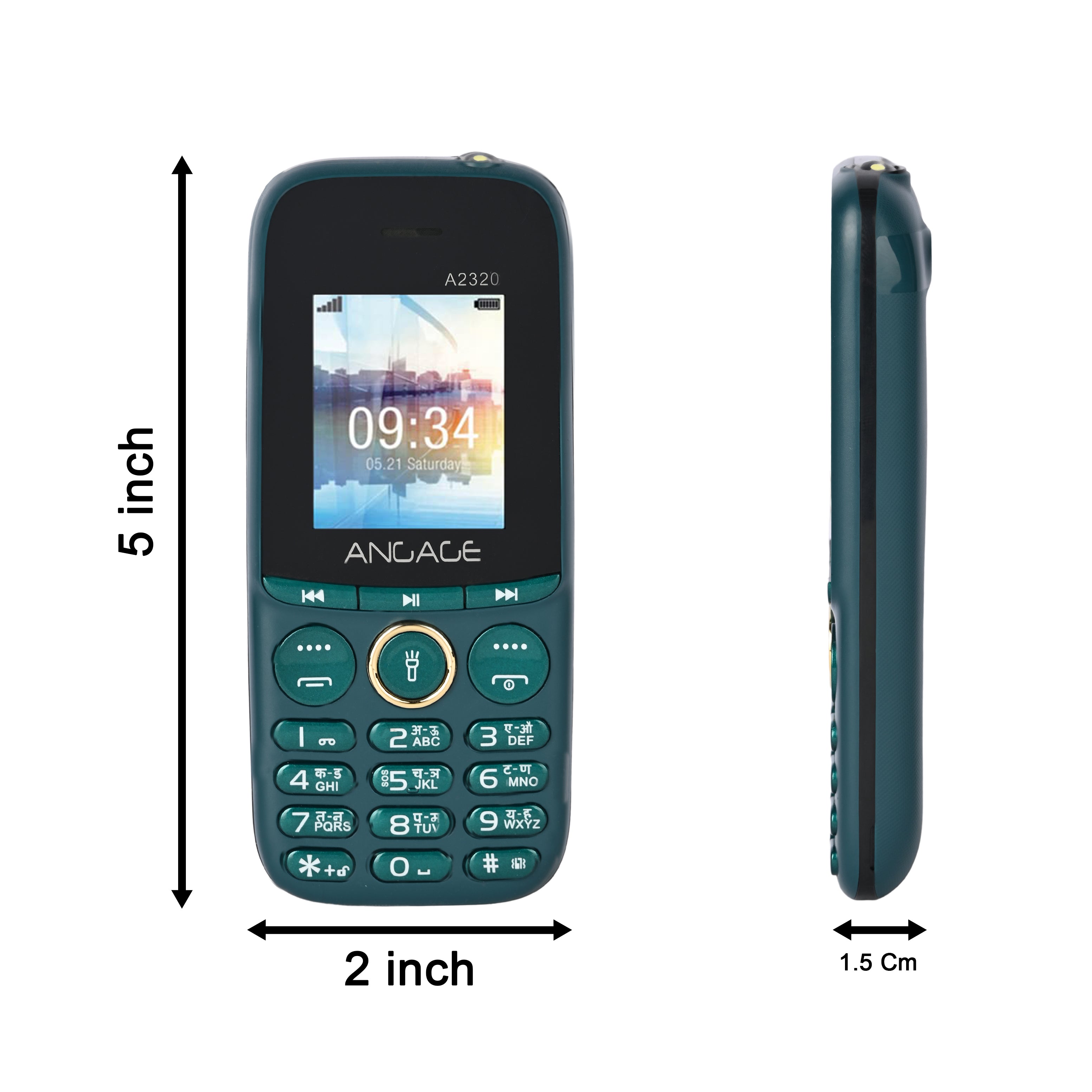 Angage 2320 Dual Sim Mobile With 1.8 inch Display 1000 mAh Battery Auto Call Recording Multi Indian Language Torch & FM-Green