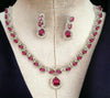 LaaLi NK32 Ruby Red American Diamond Necklace Set | Rhodium Plated Bridal Jewellery with Earrings | Elegant Festive & Wedding Wear Set for Women