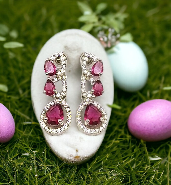 LaaLi NK32 Ruby Red American Diamond Necklace Set | Rhodium Plated Bridal Jewellery with Earrings | Elegant Festive & Wedding Wear Set for Women