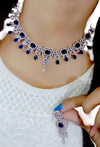 LaaLi NK37 Blue American Diamond Necklace Set | Rhodium Plated Elegant Choker Jewellery for Women | Lightweight Necklace with Earrings for Wedding & Party Wear