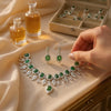 LaaLi NK46 Green American Diamond Necklace Set | Rhodium Plated Bridal Jewellery for Women | Elegant Statement Choker with Earrings