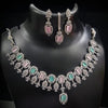 LaaLi NK47 Pastel Pink & Green American Diamond Necklace Set | Rhodium Plated Elegant Jewellery Set for Women | Necklace with Earrings for Weddings & Parties