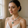 LaaLi NK53 Green American Diamond Necklace Set | Rhodium Plated Elegant Choker Jewellery for Women | Lightweight Necklace with Earrings for Wedding & Party Wear
