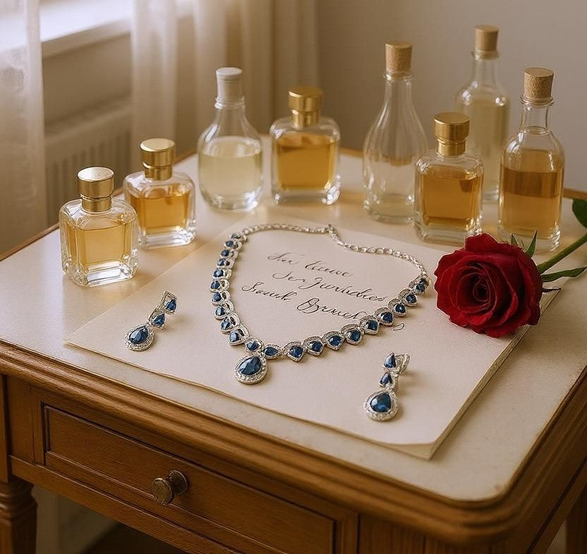 LaaLi NK28 Blue American Diamond Necklace Set | Sapphire Look Rhodium Plated Bridal Jewellery | Elegant Party Wear Earring with Earrings