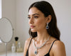 LaaLi NK52 Blue & White American Diamond Necklace Set | Rhodium Plated Elegant Choker Jewellery for Women | Lightweight Necklace with Earrings for Wedding & Party Wear