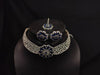LaaLi NK49 Premium Blue Flower Choker Necklace Set with Earrings & Maang Tika | Bridal Jewelry for Women | Diamond Look | Party Wear