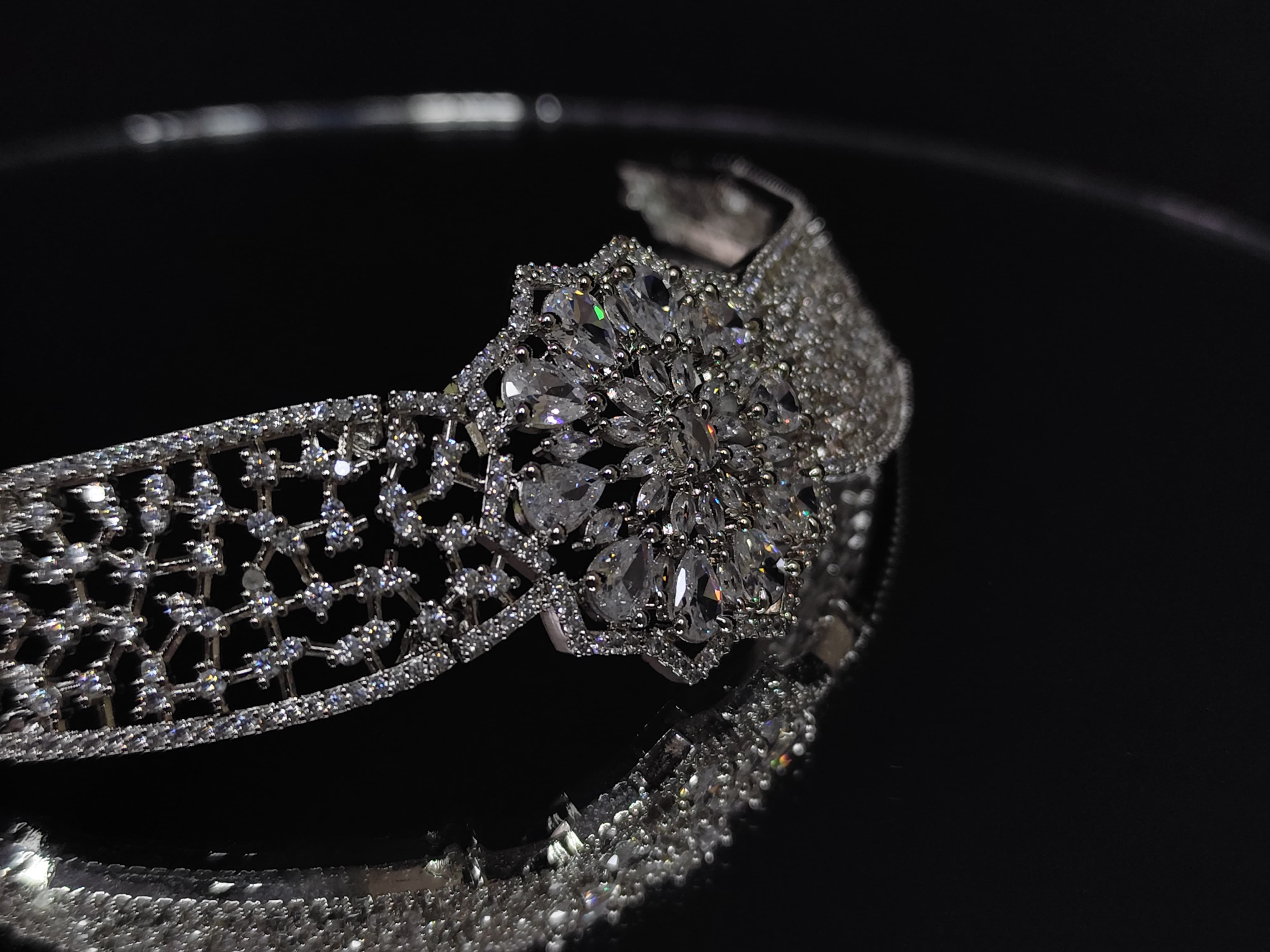 LaaLi NK50 Premium White Flower Choker Necklace Set with Earrings & Maang Tika | Bridal Jewelry for Women | Diamond Look | Party Wear