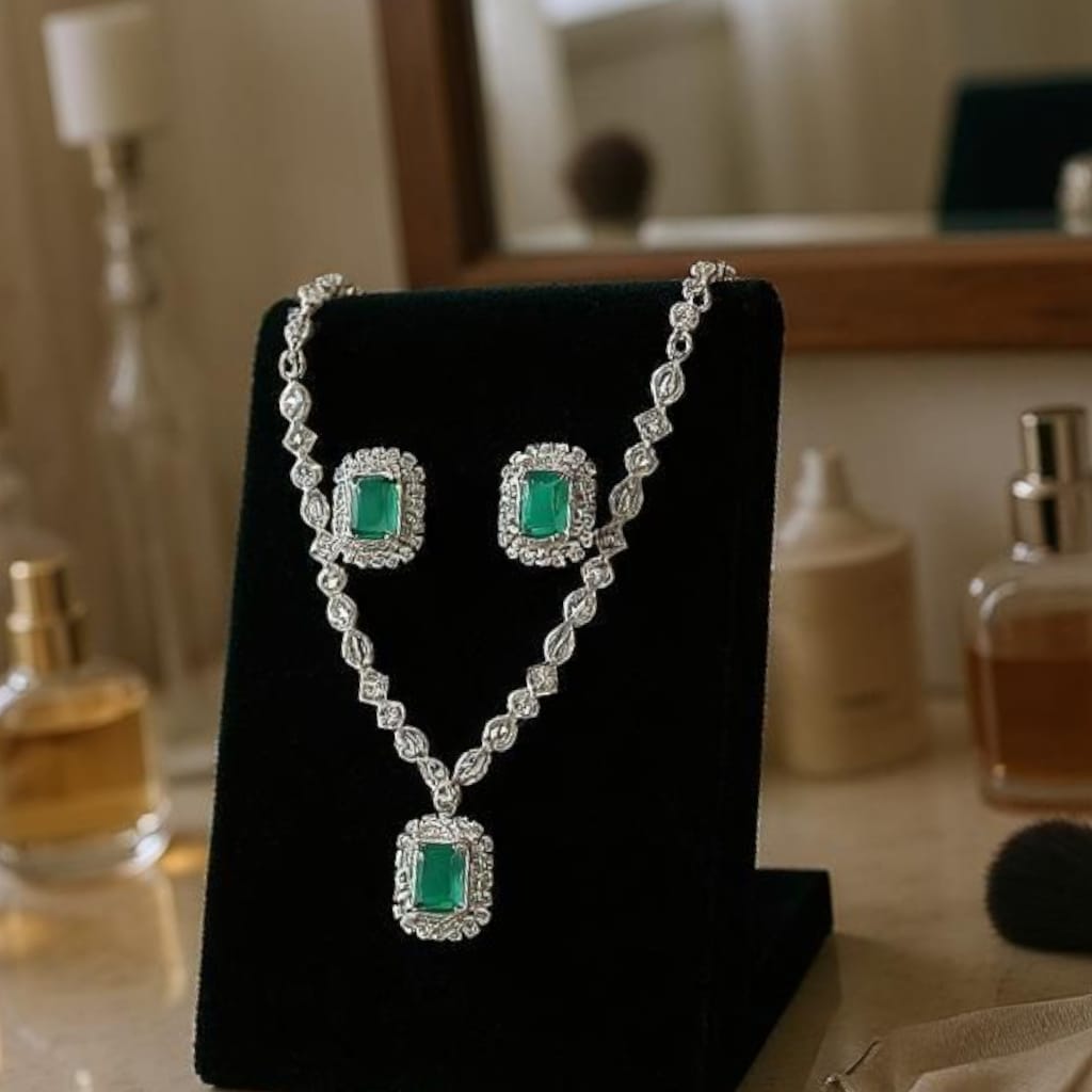 LaaLi NK9 Rhodium Plated American Diamond Necklace Set for Women | Premium  Jewellery for Wedding & Party