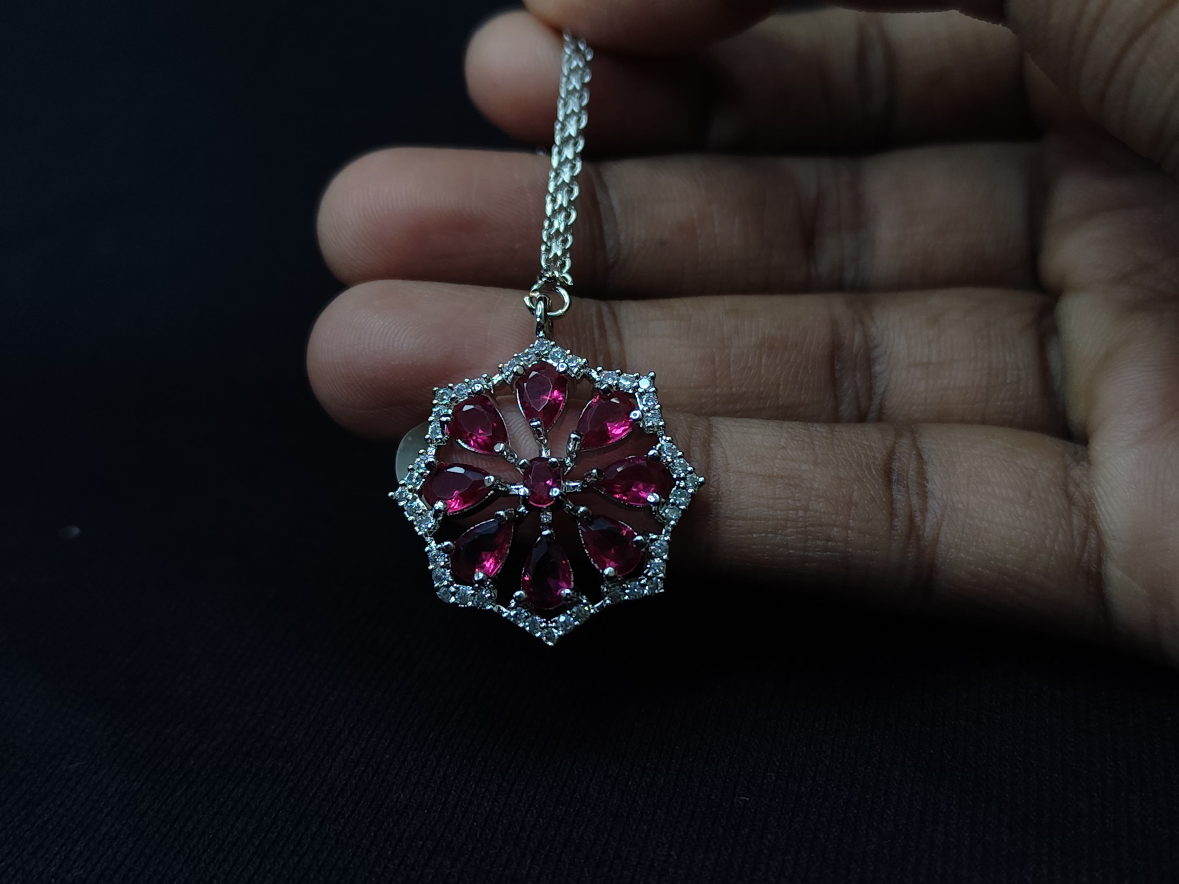 LaaLi NK48 Premium Ruby Flower Choker Necklace Set with Earrings & Maang Tika | Bridal Jewelry for Women | Diamond Look | Party Wear