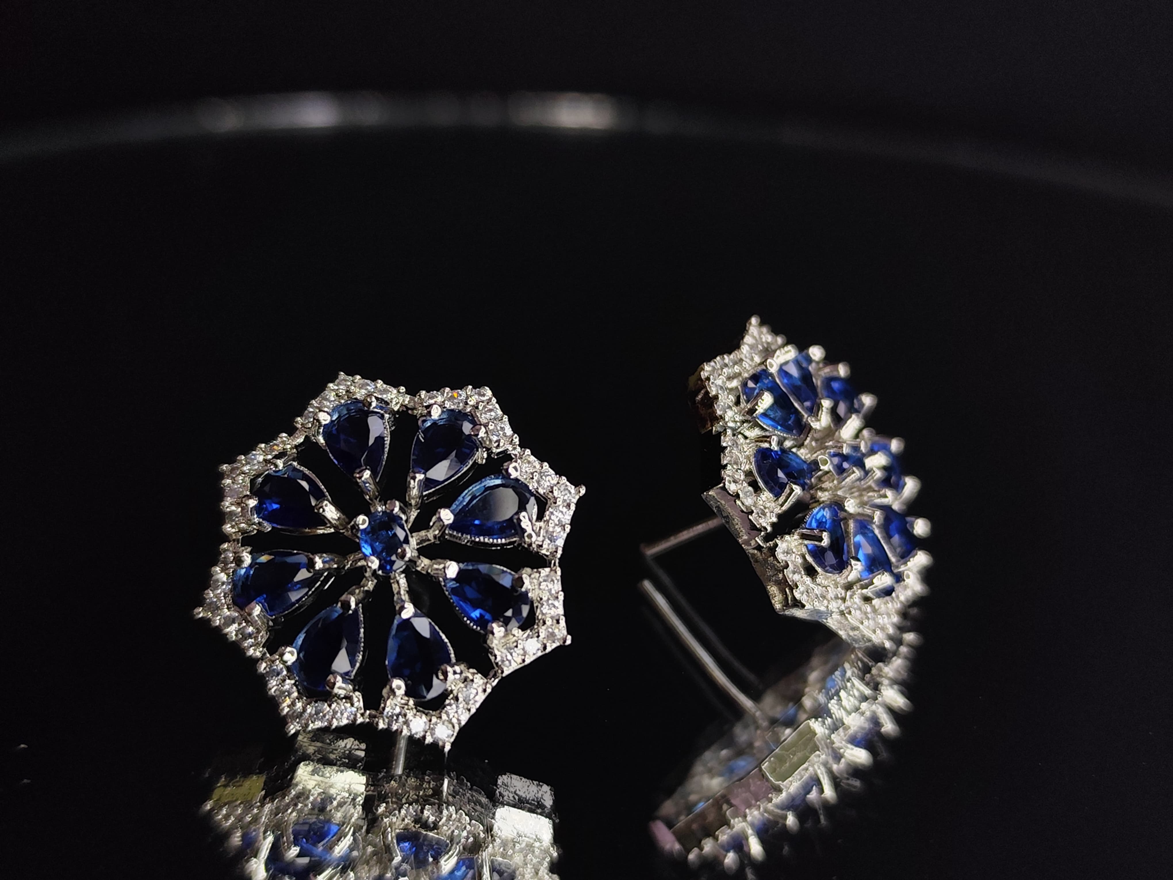 LaaLi NK49 Premium Blue Flower Choker Necklace Set with Earrings & Maang Tika | Bridal Jewelry for Women | Diamond Look | Party Wear