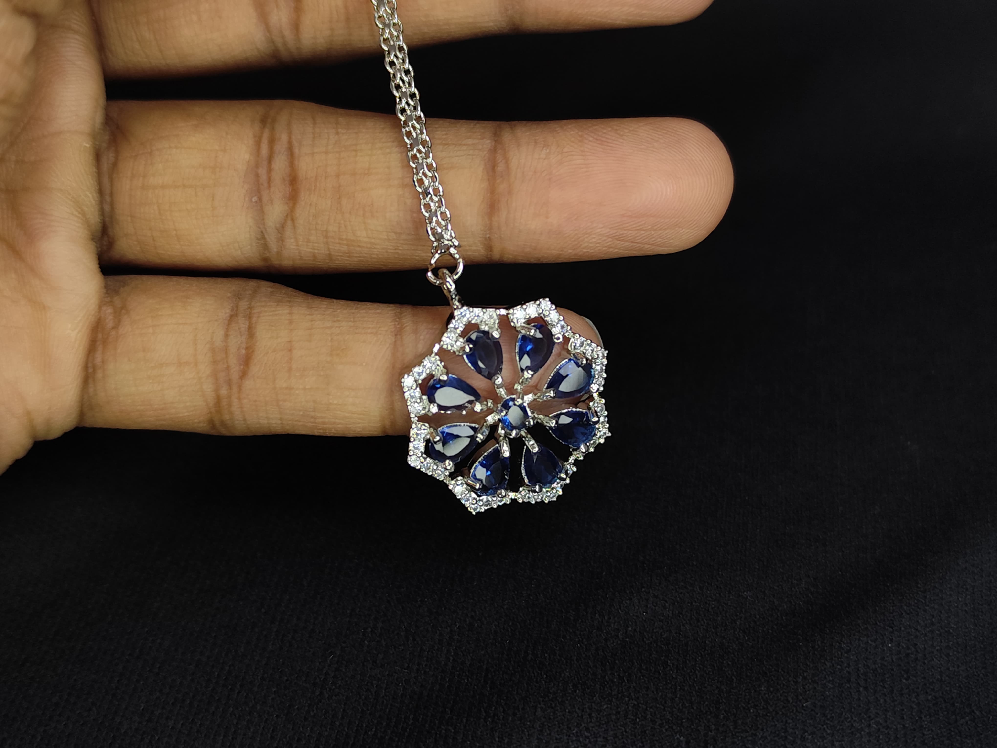 LaaLi NK49 Premium Blue Flower Choker Necklace Set with Earrings & Maang Tika | Bridal Jewelry for Women | Diamond Look | Party Wear