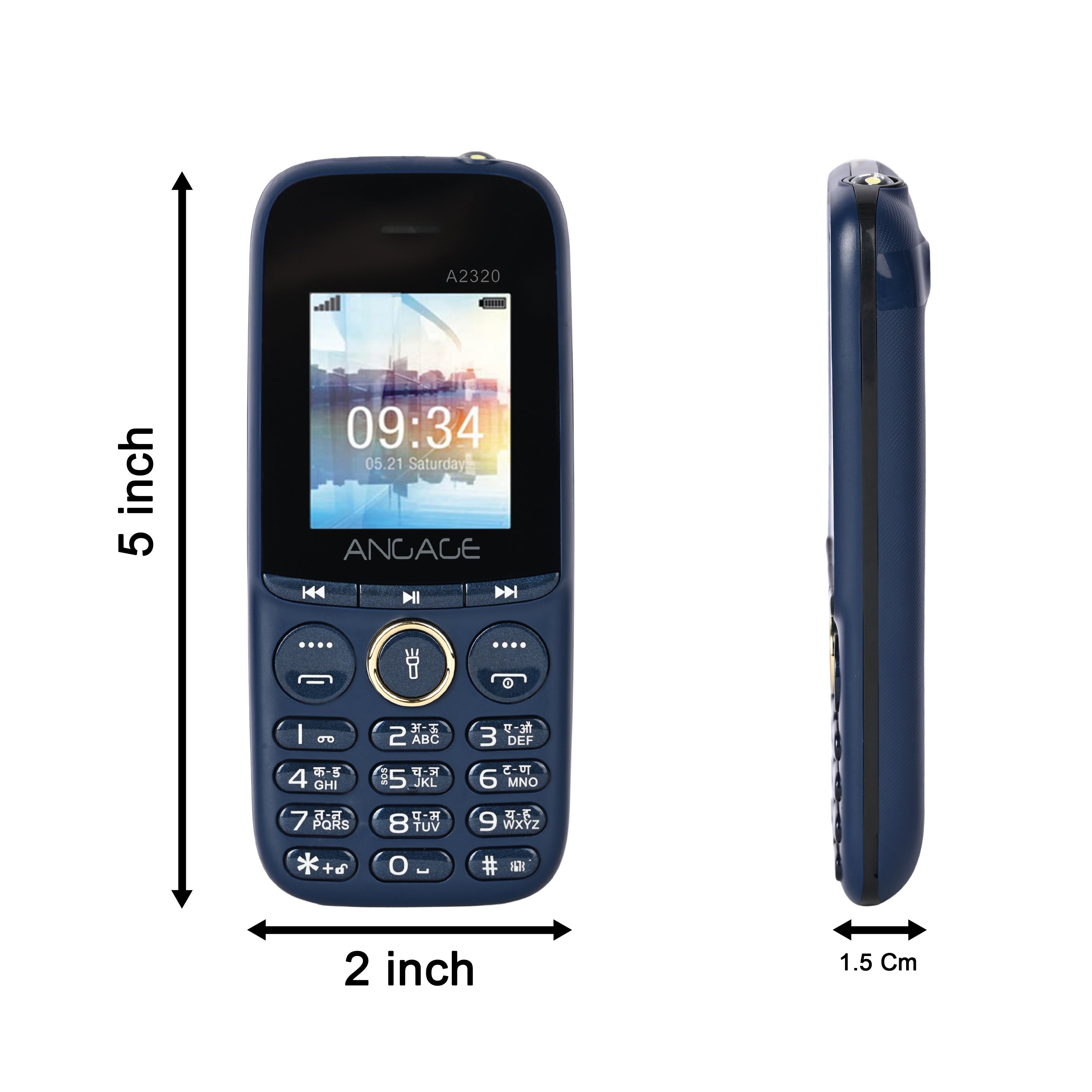 Angage 2320 Dual Sim Mobile With 1.8 inch Display 1000 mAh Battery Auto Call Recording Multi Indian Language Torch & FM-Blue