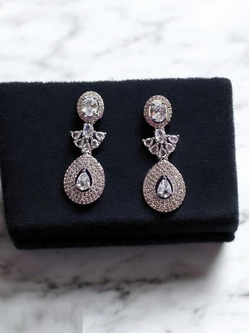 LaaLi NK41 White American Diamond Necklace Set | Rhodium Plated Bridal Jewellery for Women | Elegant Statement Choker with Earrings