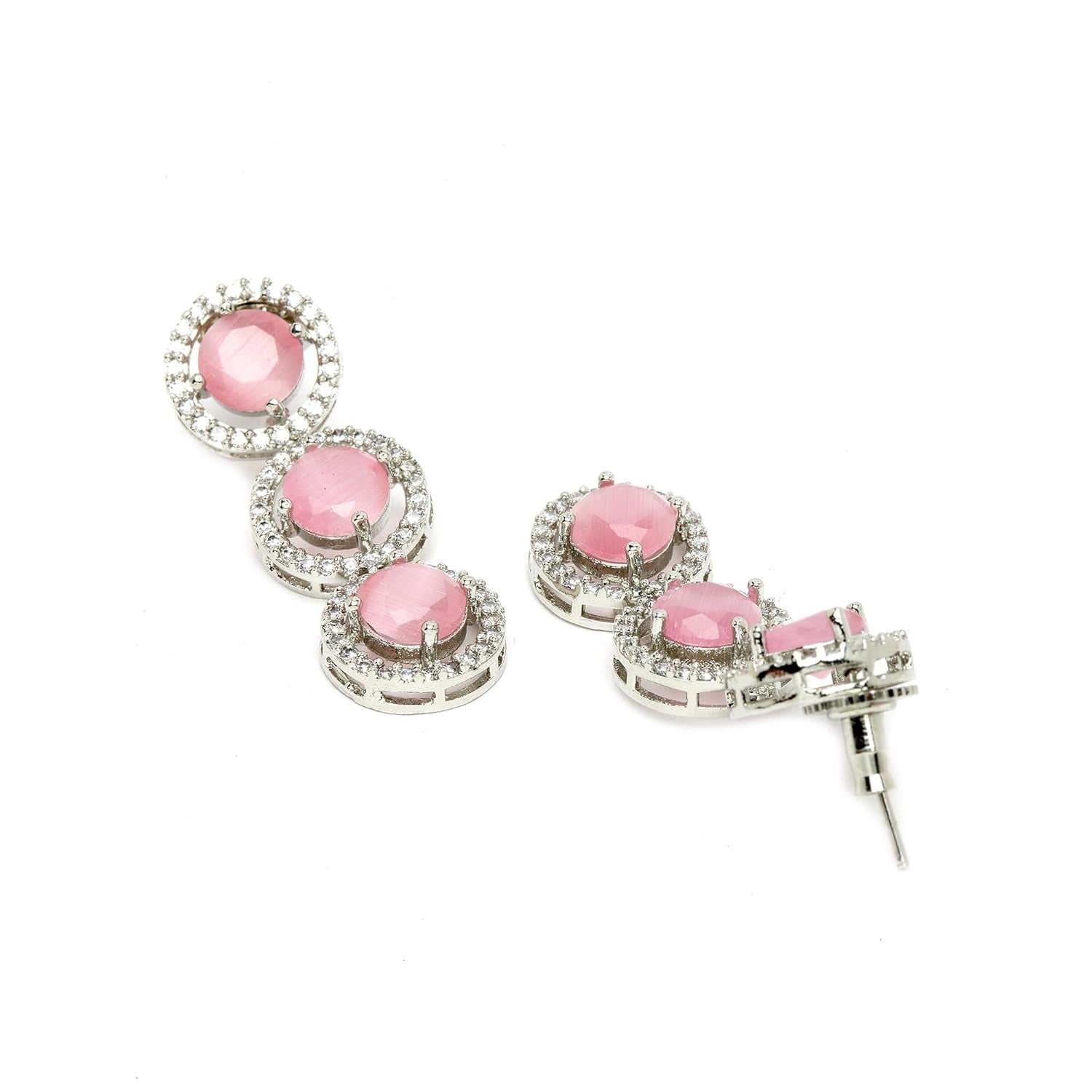 LaaLi NK34 Light Pink American Diamond Necklace Set | Rhodium Plated Elegant Jewellery for Women | Trendy Party Wear Necklace with Earrings