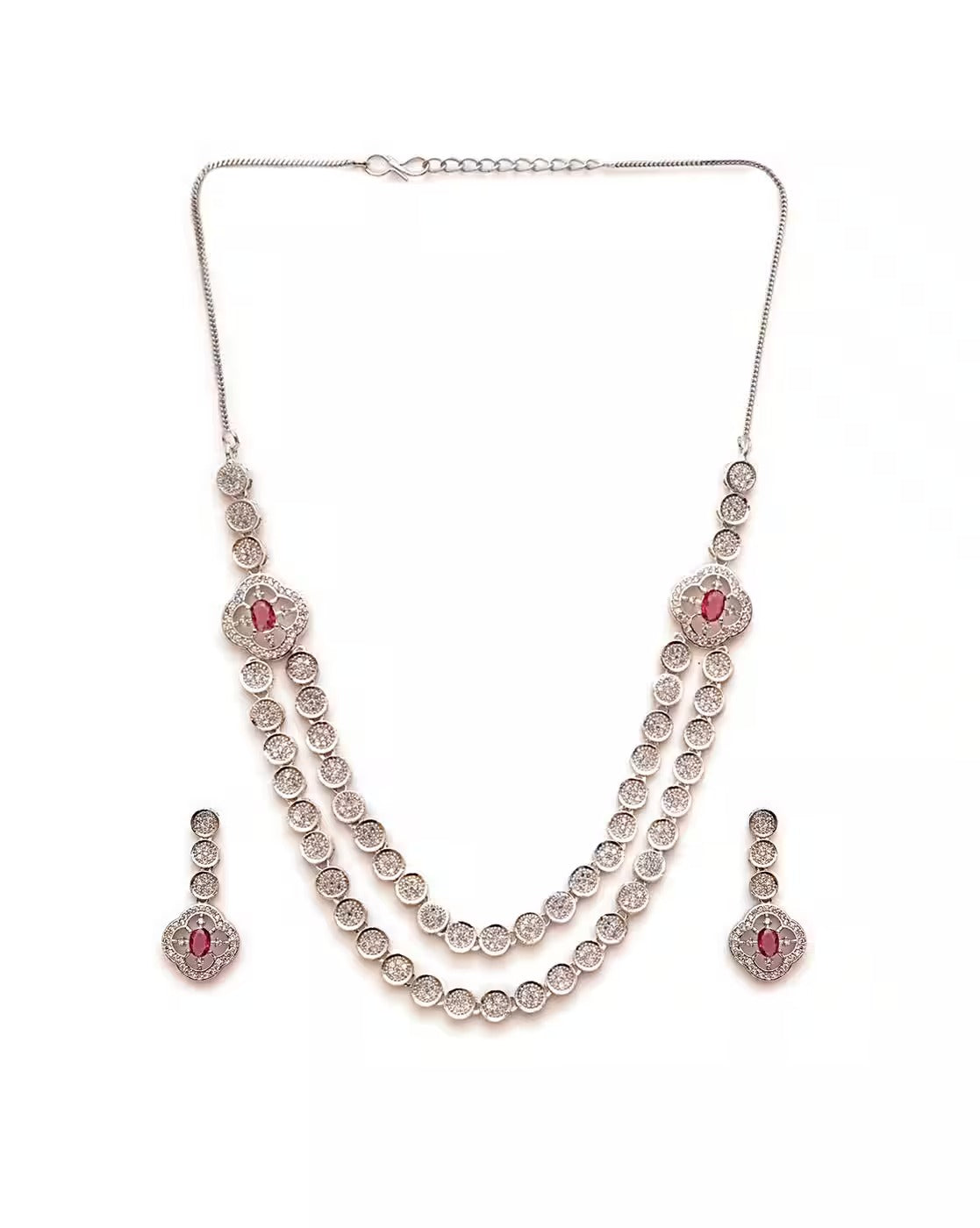 LaaLi NK56 Women Rhodium-Plated Stone-Studded Necklace & Earrings Set