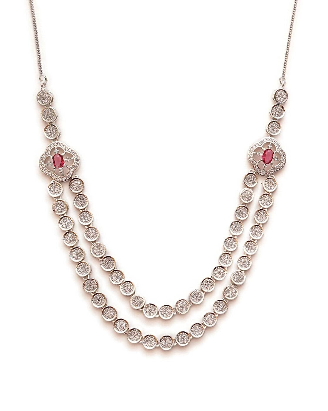 LaaLi NK56 Women Rhodium-Plated Stone-Studded Necklace & Earrings Set