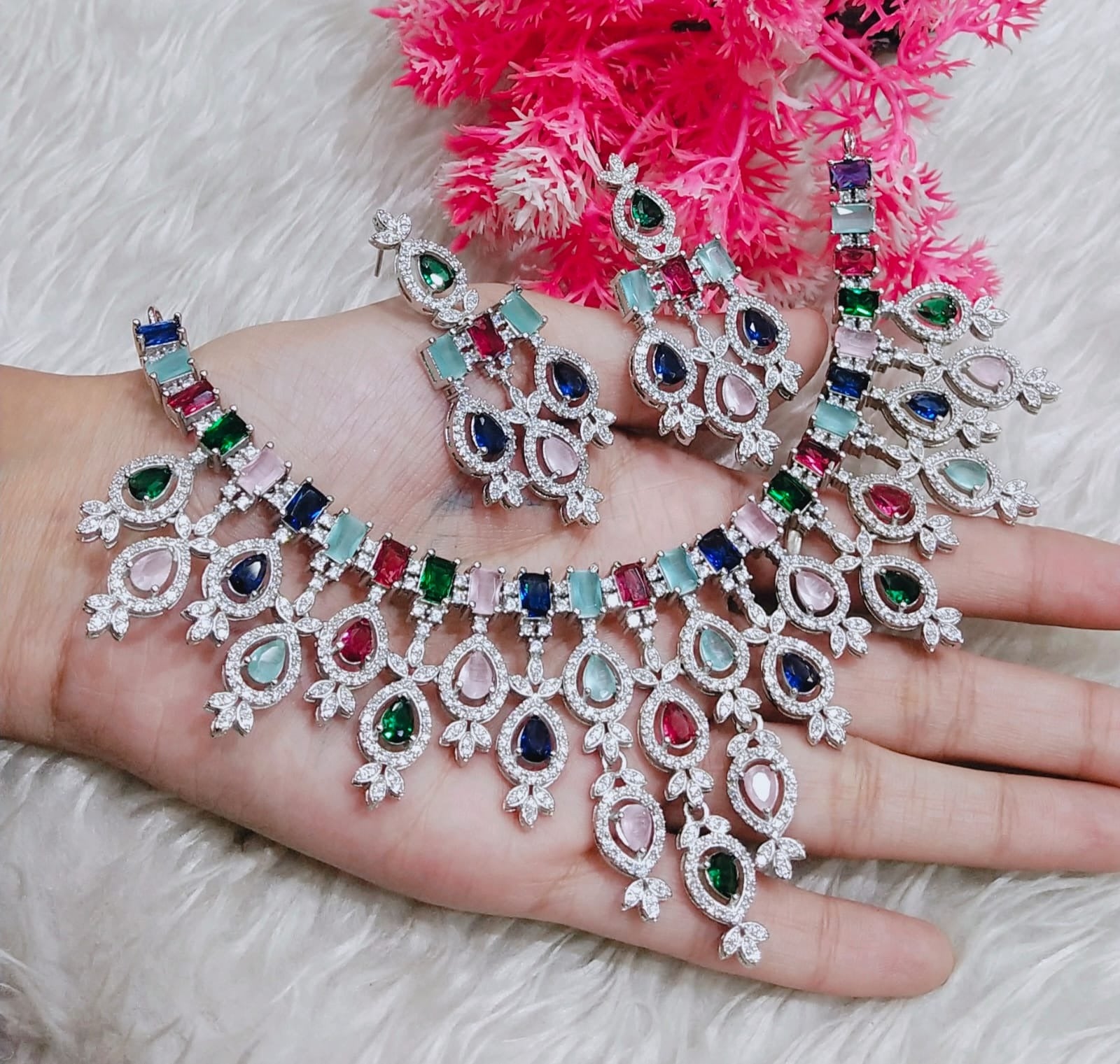 LaaLi NK39 Multicolor Kundan Look Bridal Necklace Set | Traditional Jewellery with Earrings & Maang Tika | Wedding & Festive Wear Set for Women