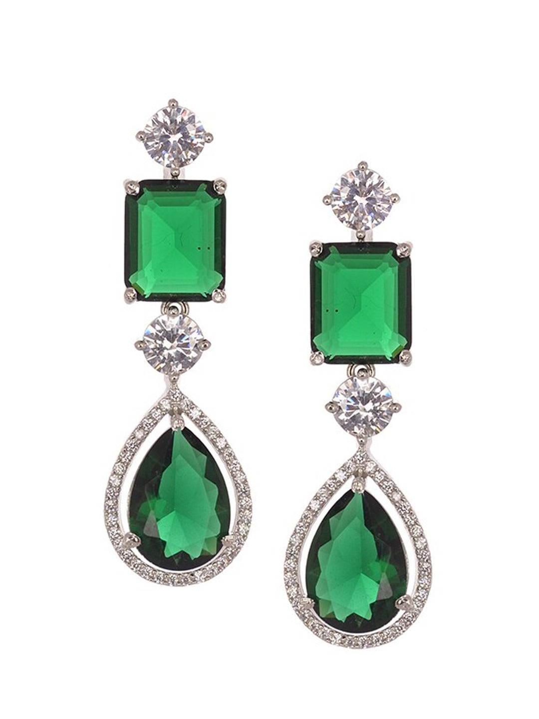 LaaLi NK24 Royal Green American Diamond Necklace Set | Rhodium Plated Bridal Jewellery for Women | Elegant Emerald Look Necklace with Earrings