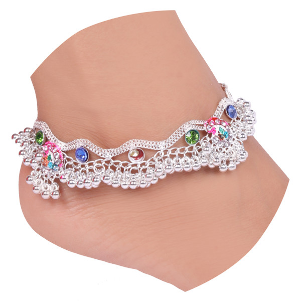 LaaLi A8 Colorful Stone Studded Ghunghroo Jhallar Heavy Payal Alloy Anklet For Girls & Women 