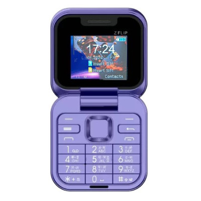 Angage Z Flip Dual Sim Mini Mobile With 1000 mAh Battery Camera & FM- Purple