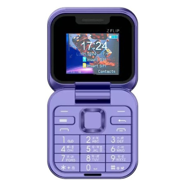 Angage Z Flip Dual Sim Mini Mobile With 1000 mAh Battery Camera & FM- Purple