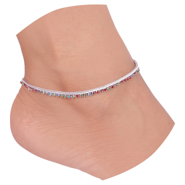 LaaLi F6 Multi Stone Studded Colorful  Foot Jewellary Trendy Alloy Anklet Payal For Women & Girls 