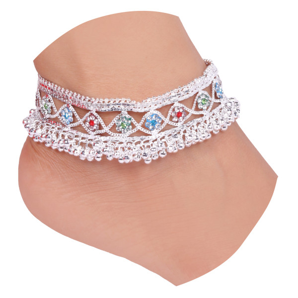 LaaLi H3 Heavy Jhallar With Stone Alloy Anklet  For Girls & Women